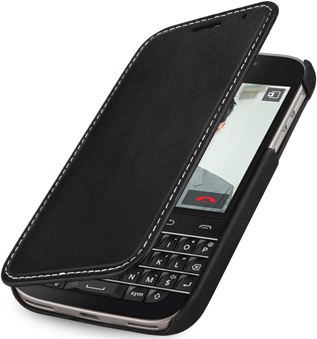 StilGut® Book Type with Sleep/Wake Sensor, Genuine Leather Case, Cover for BlackBerry Classic, Black Nappa