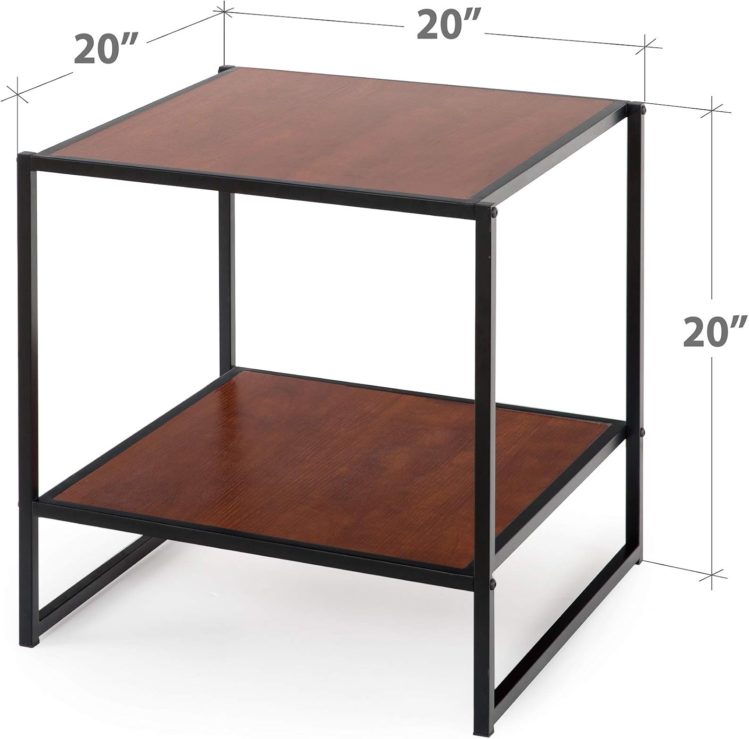 ZINUS Dane 20 Inch Black Frame Side Table / End Table / Easy Assembly, Red mahogany wood grain