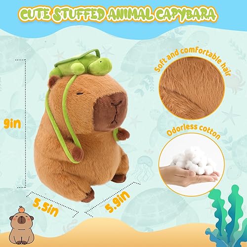 Miniatura 8 de RichRabbit Lindo Capybara - Peluche de Capibara de peluche, juguetes de peluche para abrazar, regalos para niños, felpa marrón, sombrero