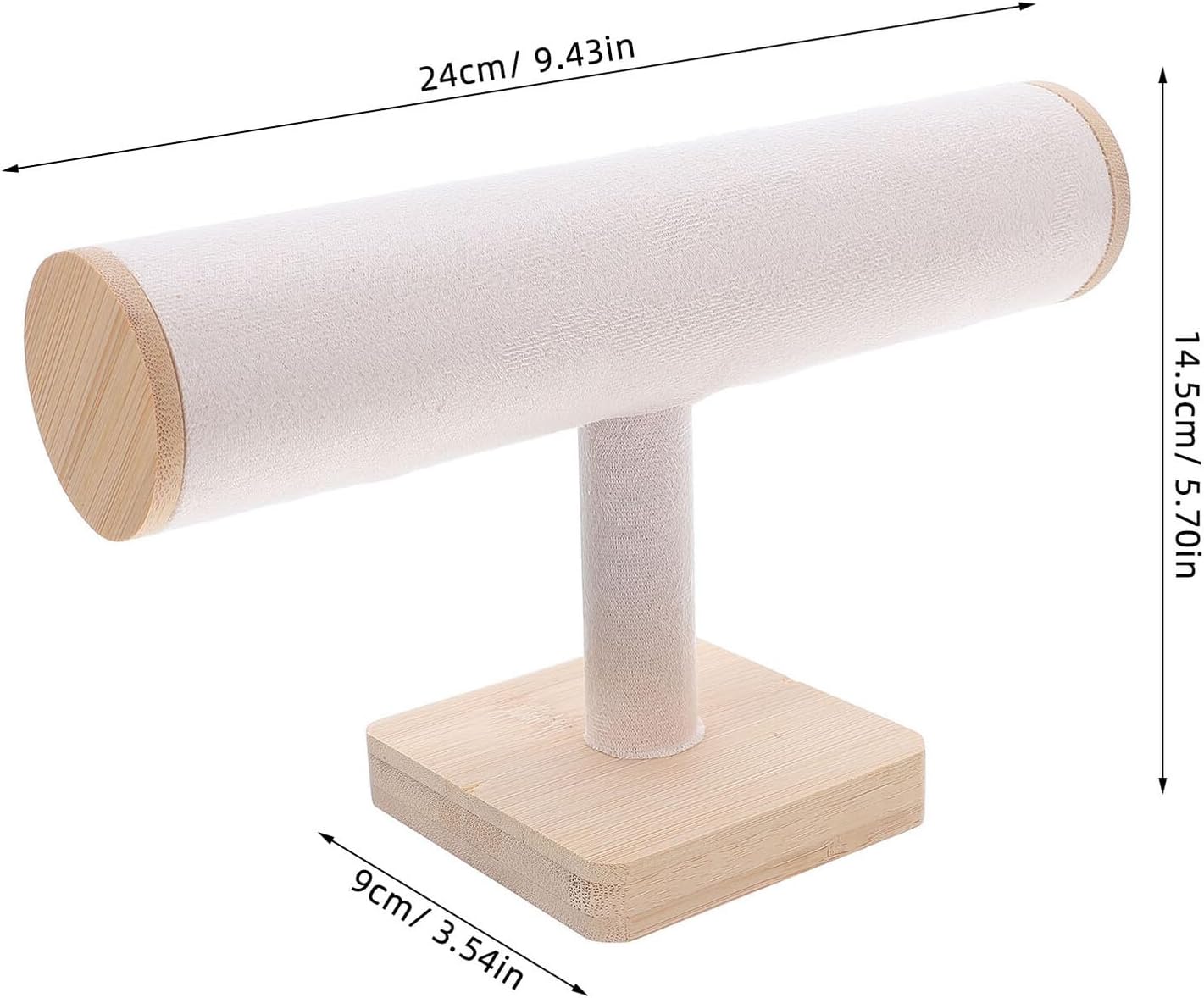 Wooden T-bar Jewelry Display Stand Necklace and Bracelet Holder with Base, Single-layer Velvet Jewelry Organizer for Watches and Bangles, Countertop Accessory Storage for Home