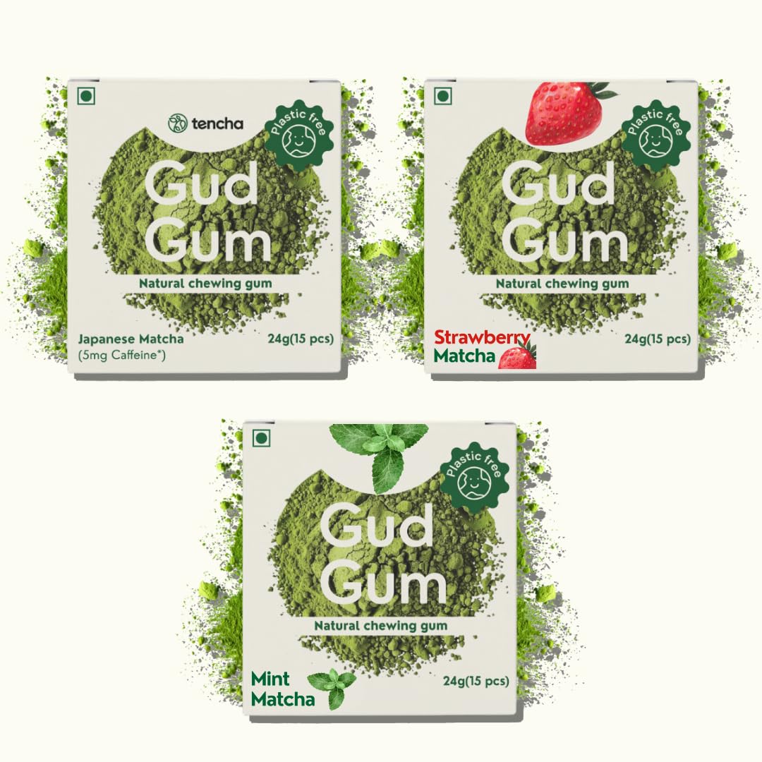 Gud Gum Chicle Matcha Sin Azúcar, Sin Gluten, Sin Lactosa - Pack de 3