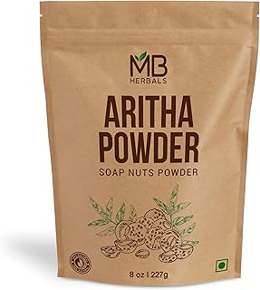 MB Herbals Aritha Powder 8 oz | 227G | 100% Pure & Organically Grown (Wild-crafted) Soap Nut Powder | Natural Hair Shampoo & Conditioner | Sapindus mukorossi