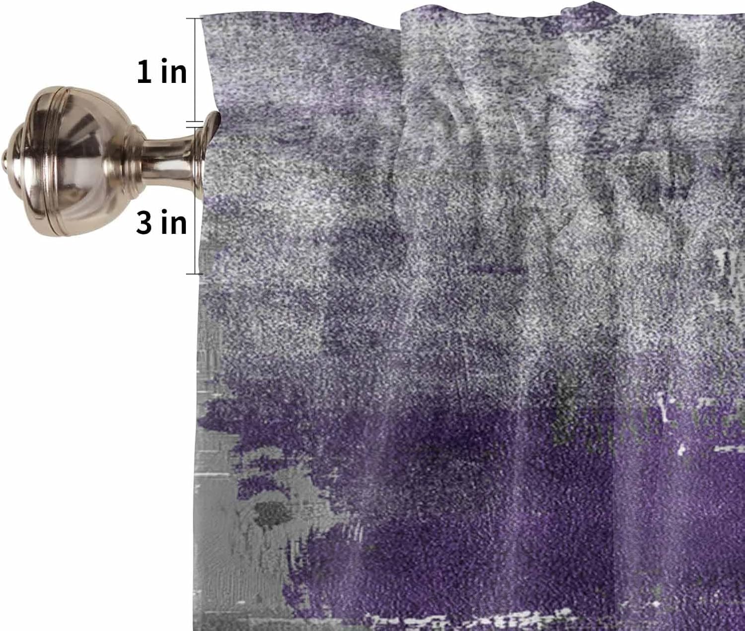 Purple Gray White Abstract Curtain Valance 54" x 18", Painting Window Valances Rod Pocket Curtains Drapes, Art Geometric Short Topper Curtain for Kitchen Cafe Living Room, 1 Panel