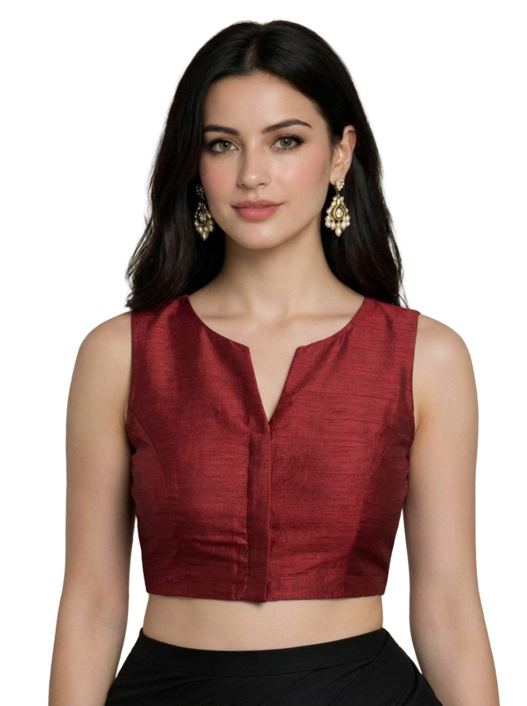 Solid Silk Sleeveless Blouse for Women| Front Hook & Eye | Ethnic Wear - Daily, Festive, Function-picture-50