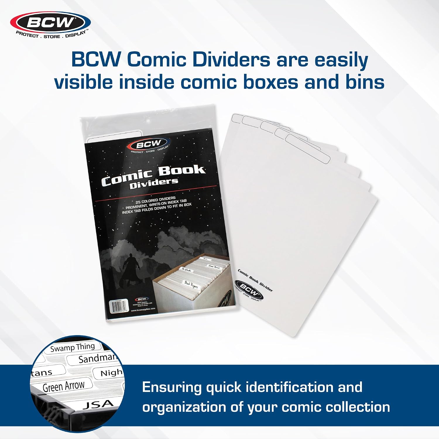 BCW Comic Dividers - 25 White + 1 Printed Index Divider | Archival Polyethylene Plastic | Organize Comics in Storage Boxes | Write-On Index Tab