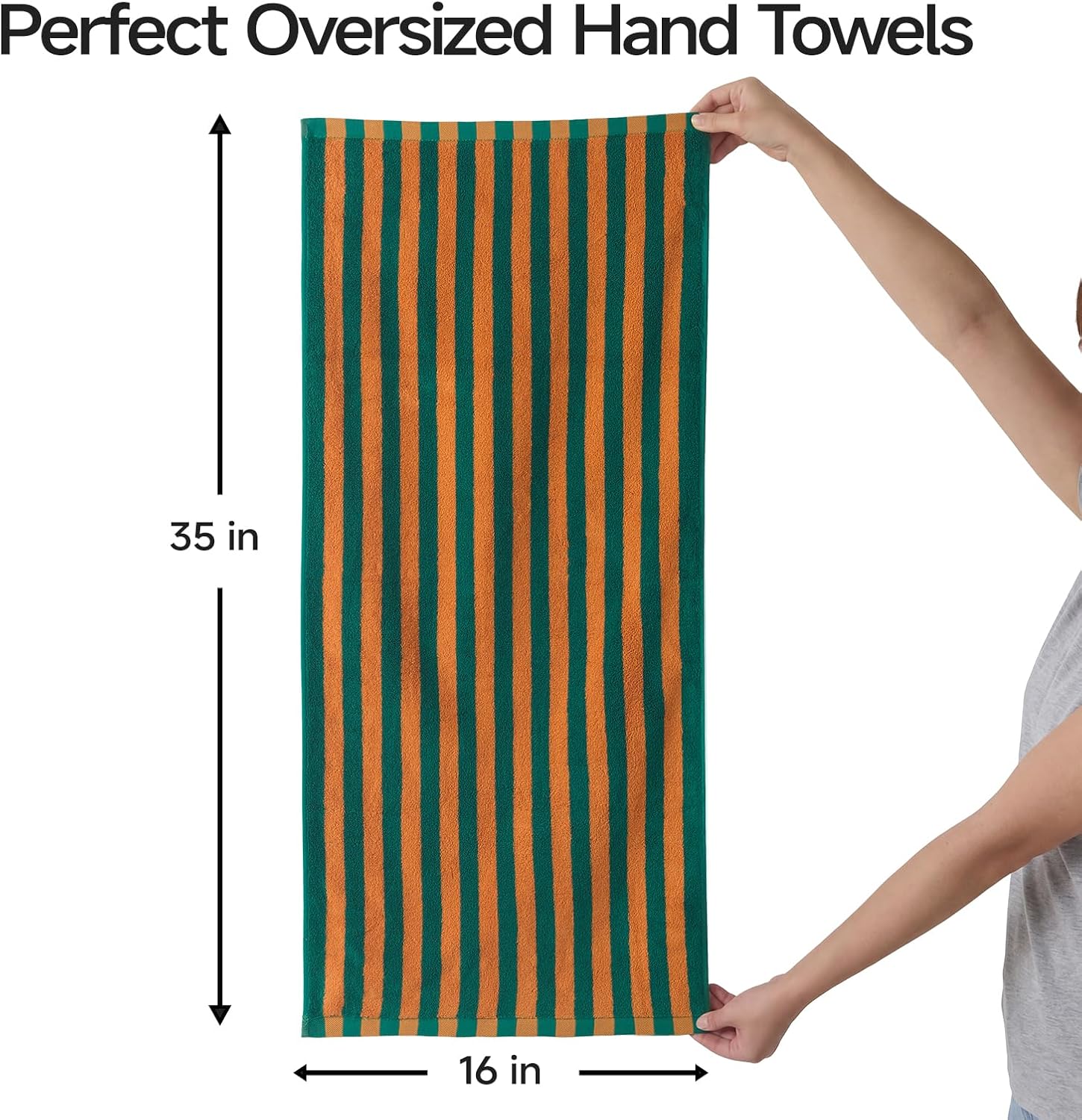 ecolook Striped Hand Towels for Bathroom & Kitchen, 16"x35", 2 Pack | Bold Stripes | 100% Cotton, 550GSM | Extra Large, Super Absorbent