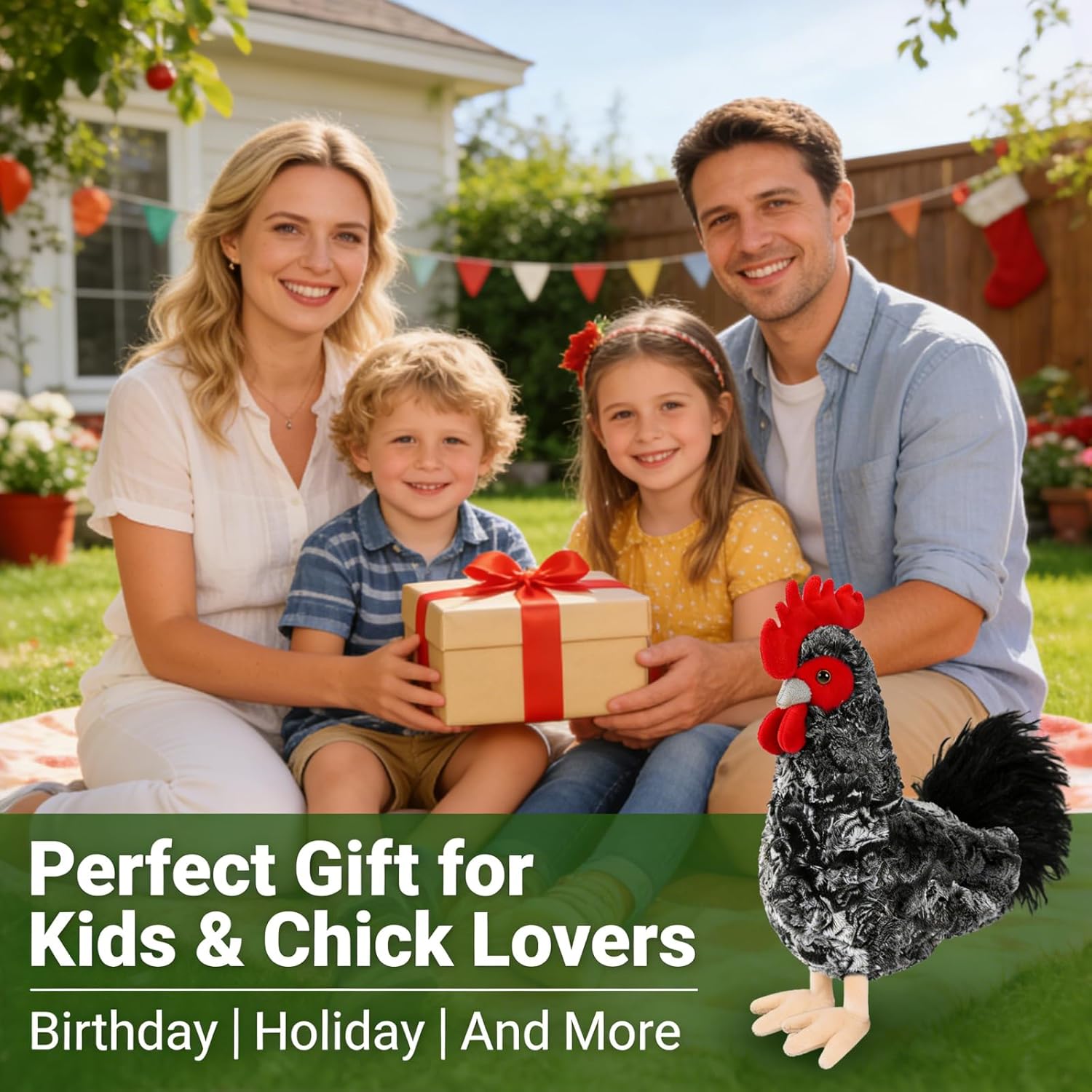 Realistic Chicken Stuffed Animal for Kids and Adults Soft Cute Chick Farm Animal Plush Toy Decor/Cuddle Toy for Christmas/Easter/Birthday Gifts (Barred Rooster)
