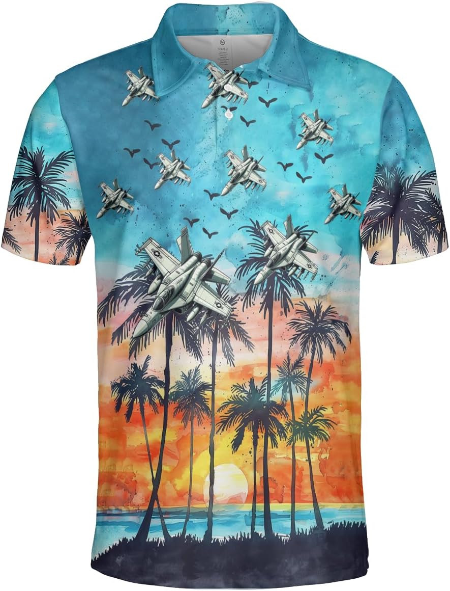 Airplane Polo Shirts for Men - Plane Pilot Mens Golf Shirts Short Sleeve Dry Fit Casual Tennis T-Shirt S89