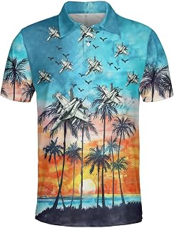 Airplane Polo Shirts for Men - Plane Pilot Mens Golf Shirts Short Sleeve Dry Fit Casual Tennis T-Shirt S89