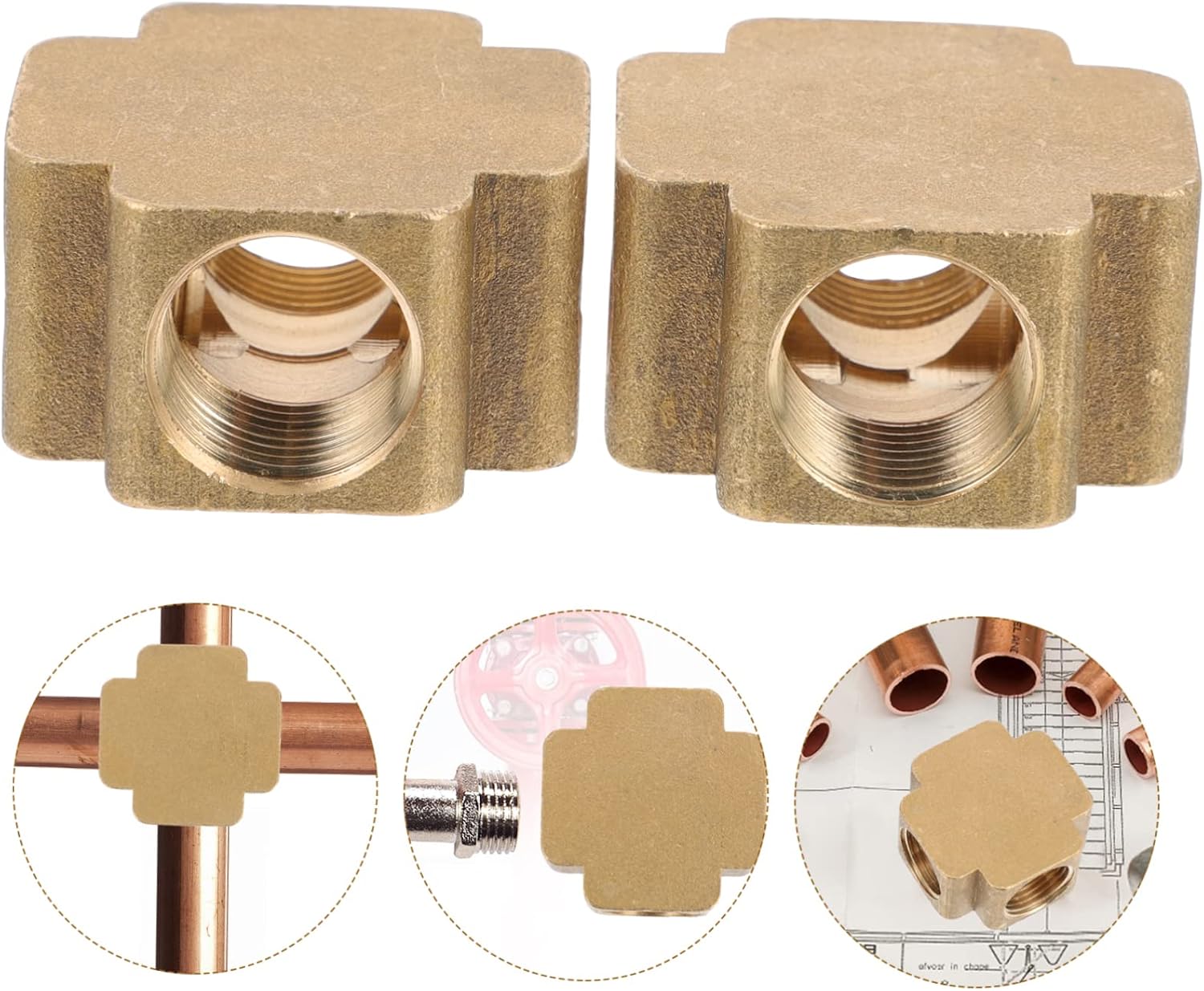 2pcs Brass Fitting Cross Joint Solid Brass Tube Connector for Pneumatic Applications -resistant Design Meets Daily Use Needs Easy to Install