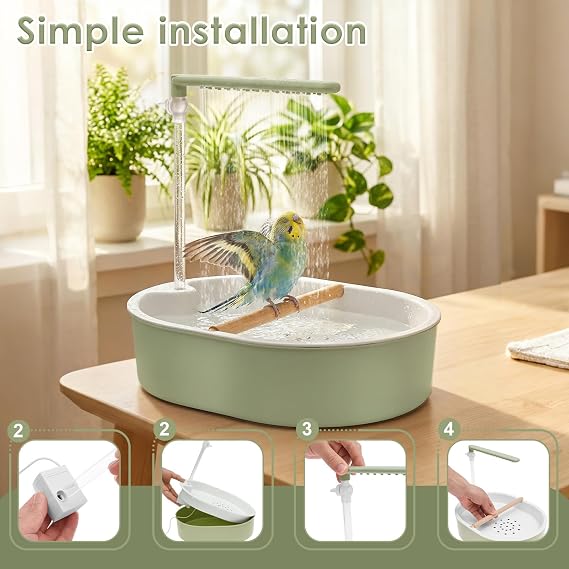 Parrot Bathtub Bird Shower Bath Automatic Budgie Bath with Adjustable Water Flow Pet Water Cycle BathTub Cage Bird Shower Fountain for Lovebird Cockatiel Finches Cockatoo Conure