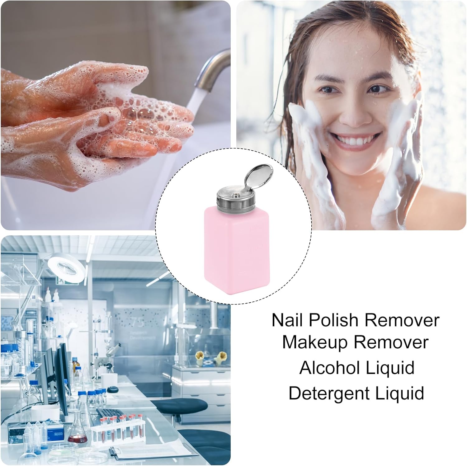 Solvent Alcohol Dispenser 180ml(6.1oz) Nail Polish Remover Push Down Liquid Dispenser Pump Bottle with Stainless Steel Press Head for Acetone Cleanser Polish Remover, Red