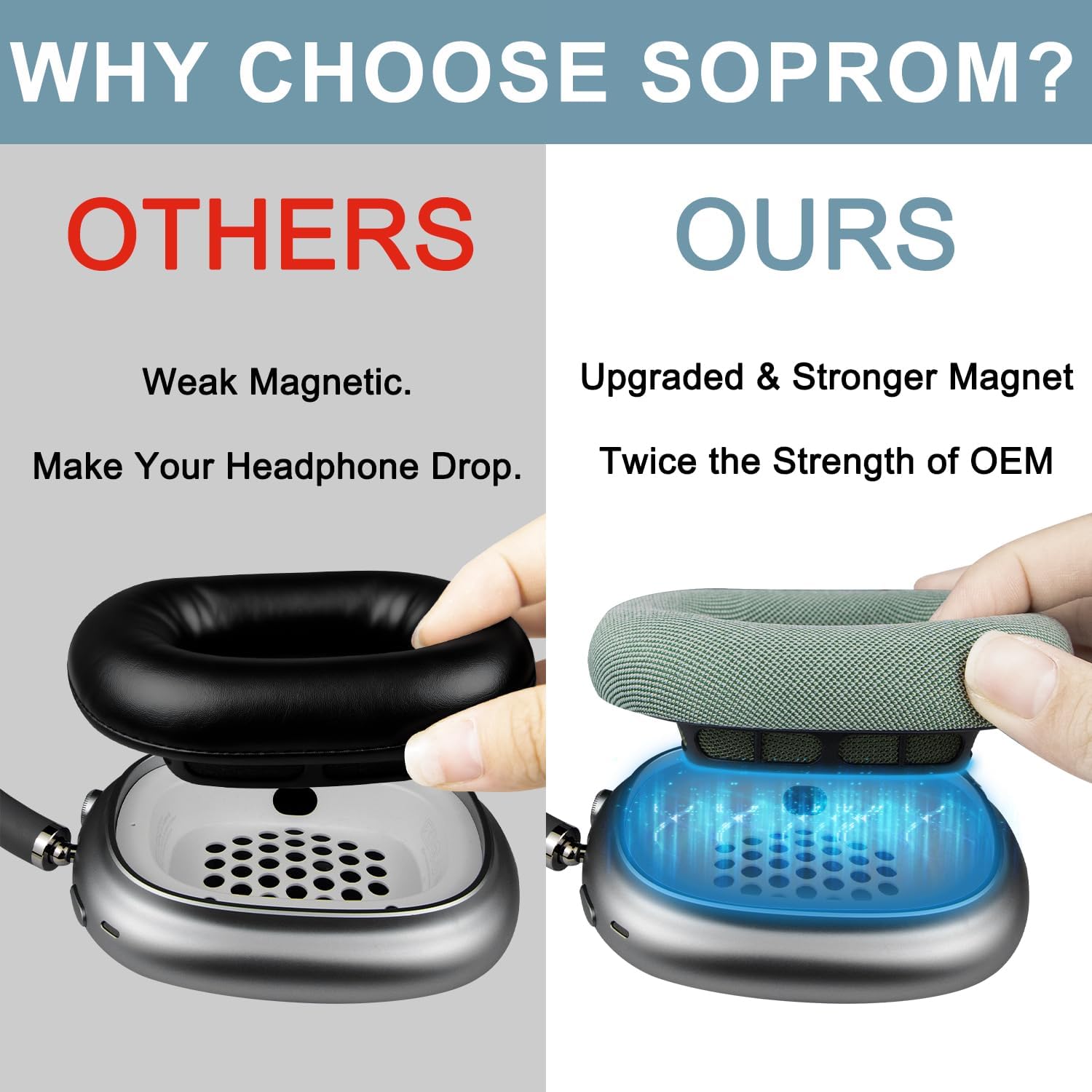 SOPROM Upgraded Ear Pads for Airpods Max Over-Ear Headphones, Upgraded Earpads Replacement Cushions with Durable Mesh Fabric, Noise Isolation and Stronger Magnet - Green