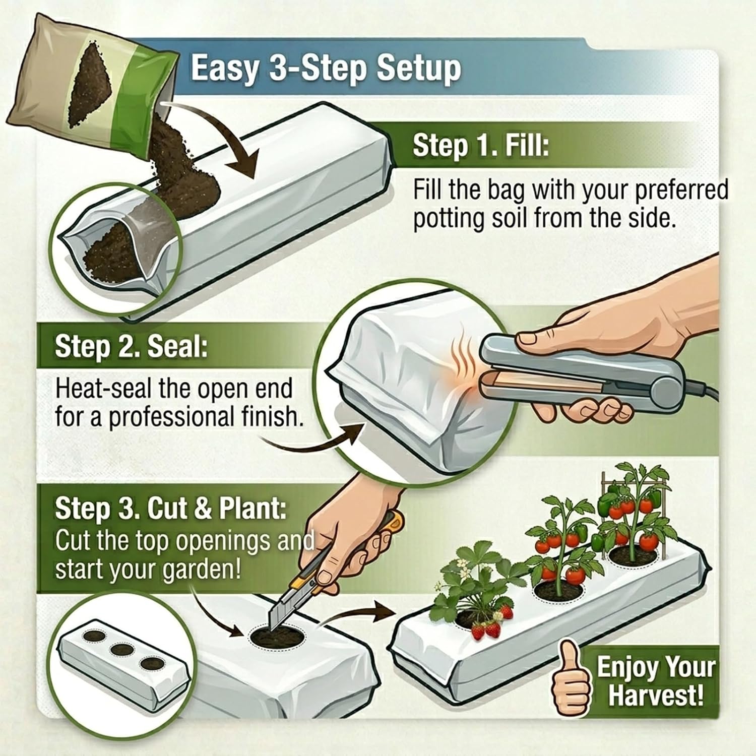Rectangular Black and White Grow Bags, 8 Gallon Suitable for Growing Crops Such As Strawberries and Tomatoes, 5-Pack