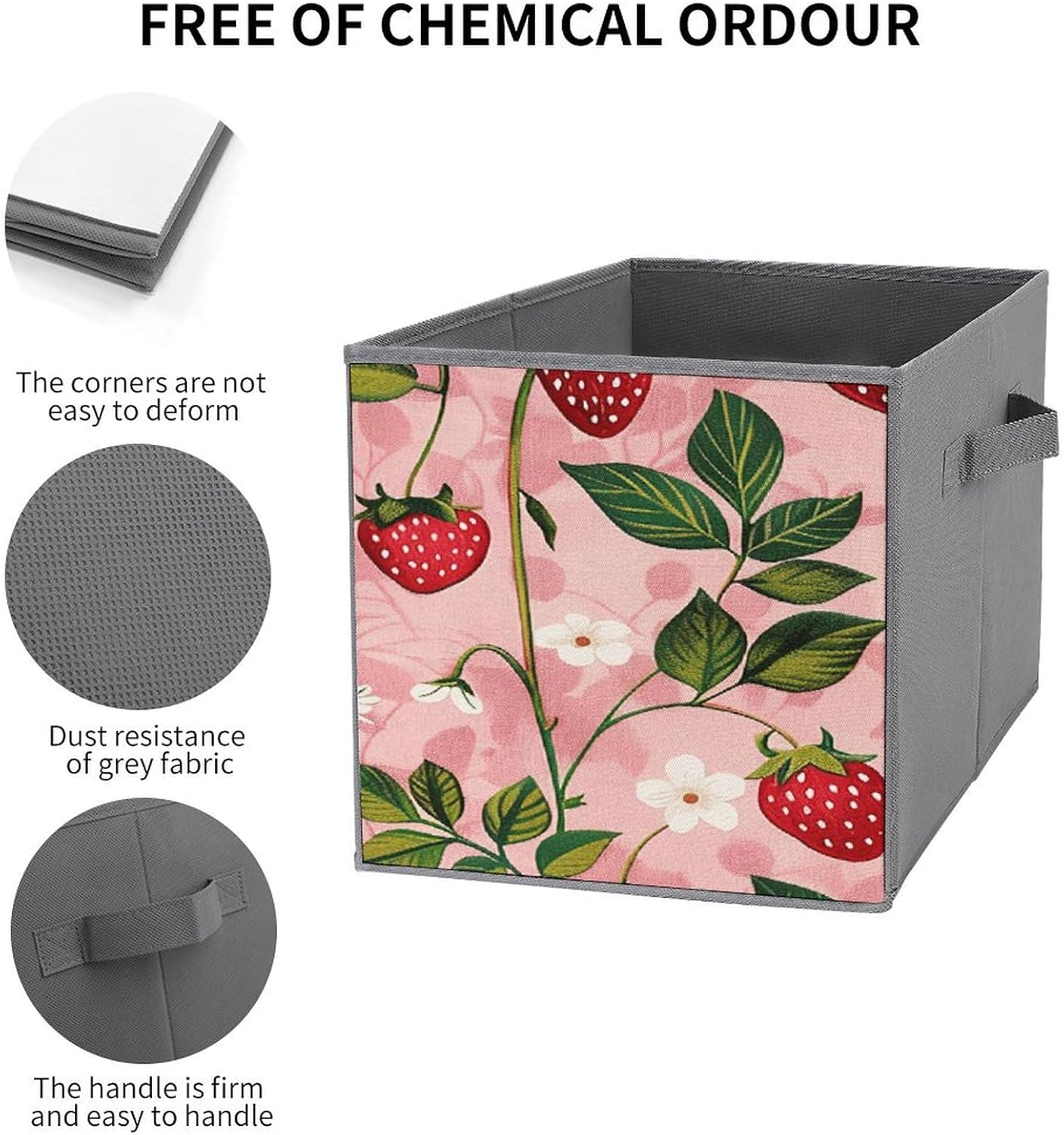 Multi Use Organizer Bins, Peach Strawberry Print Printed Storage Bins, Foldable Storage Baskets Are Suitable For Bedrooms, Offices, And Cars