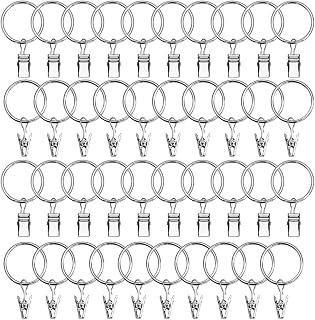 Datttcc 40 Pack Metal Curtain Rings with Clips,Silver Decorative Drapery Rustproof Vintage 1.26 Inch Interior Diameter Curtain Clips