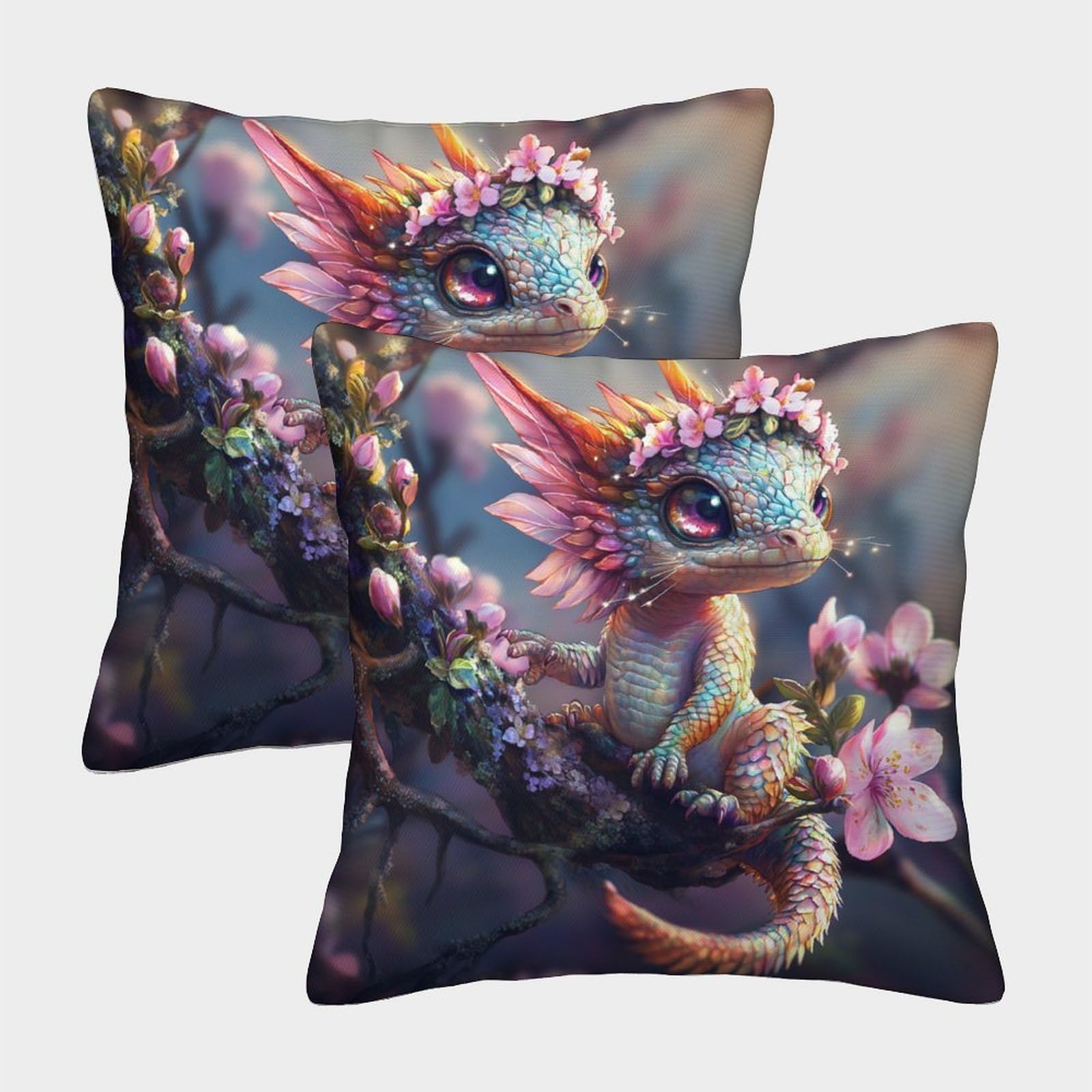 kaiyun 2 Pack 3D Little Dragon-Flower Tree Cushion 3D Soft Touch Pillowcase,sofa Chair Home Furnishings 50x50cm