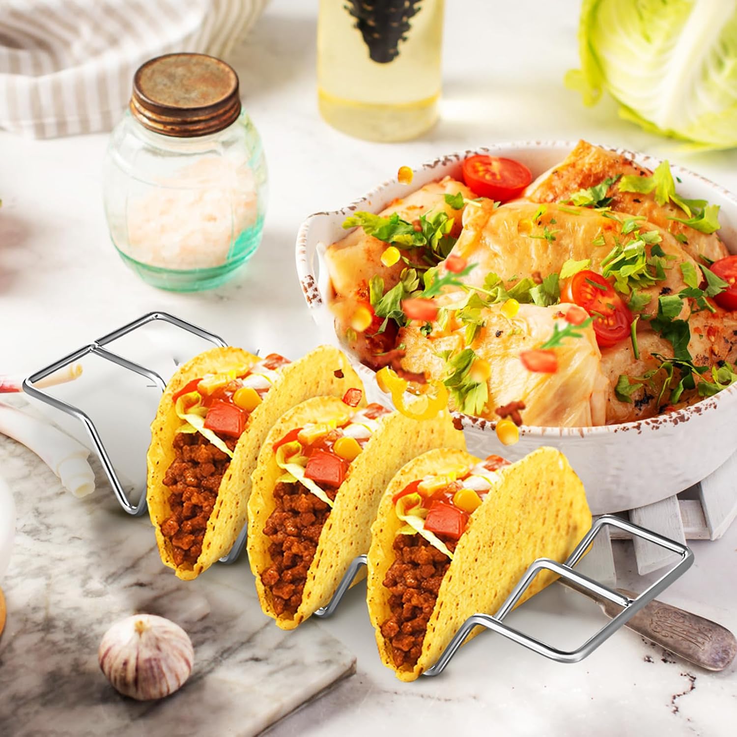 3 Pack Stainless Steel Taco Holders for Oven Baking and Serving