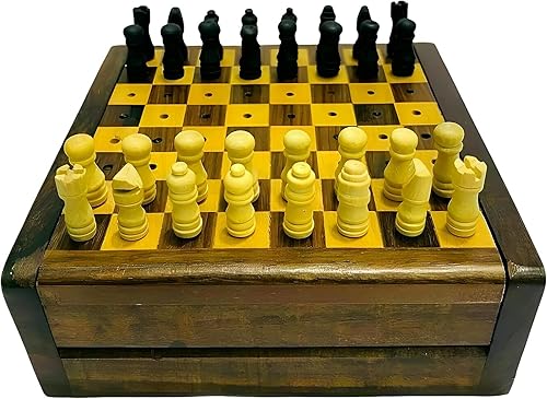 Miniatura 2 de Orca International CO. Juego de mesa de ajedrez de madera hecho a mano ~ Juego de ajedrez vintage de viaje Caja de madera