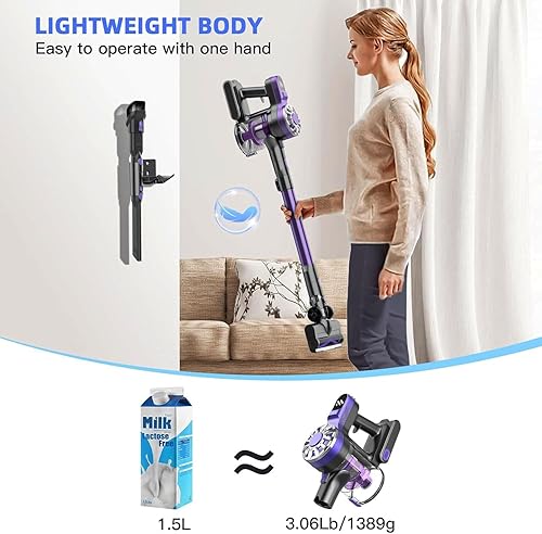 Vista 2 de Aspiradora inalámbrica, aspiradoras para el hogar con súper succión, aspiradora ligera con 35 minutos de funcionamiento, aspiradora inalámbrica Negro