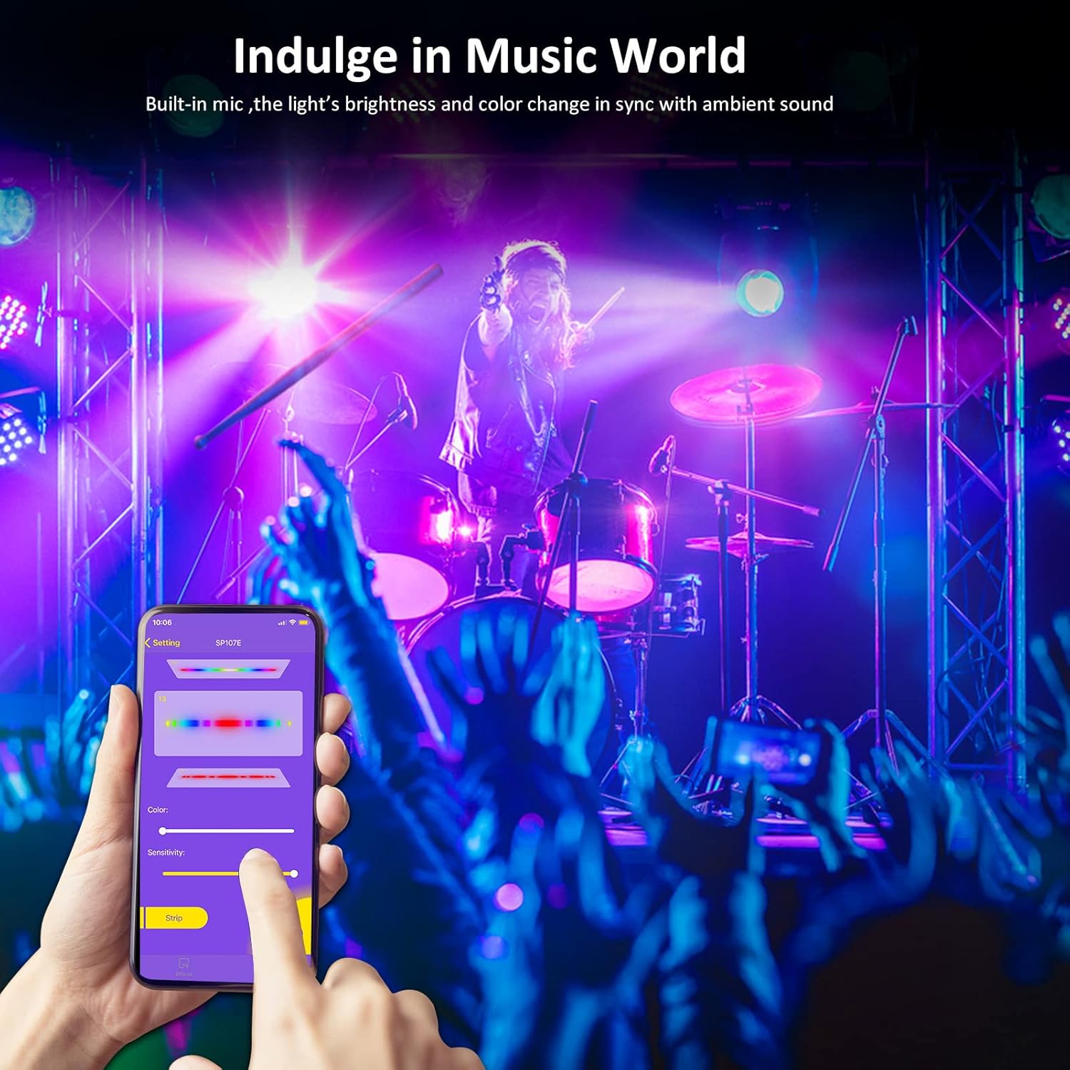 SP107e LED Controller, Music-Sync RGB Pixel Controller for WS2812b/Ws2811/SK6812 LED Strips & Screen Lighting, APP-Controlled Smart System with Real-Time Audio Effects