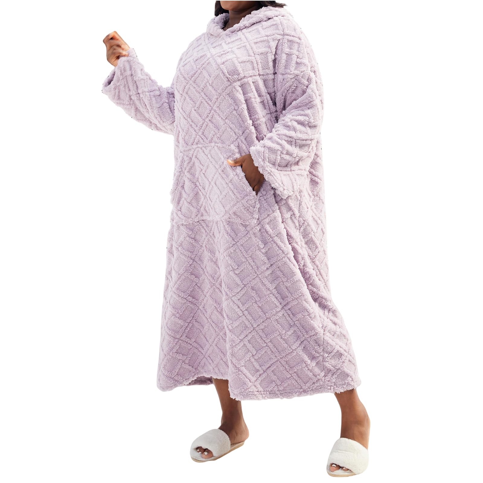 Pigiami da Donna Pigiama da Donna di Grandi Dimensioni, Pullover Caldo, Scollo Rotondo, Manica Lunga, Camicia da Notte, Comodo, Abbigliamento per La Casa-Viola-XL
