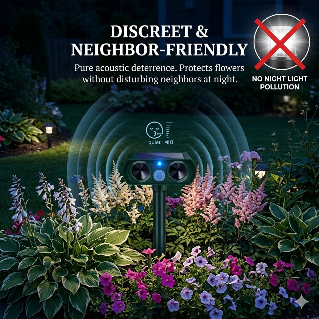 2026 Sonic Fortress Pro Deer Repellent Cat Deterrent Outdoor Solar Ultrasonic Animal Repellent with Motion Sensor,Squirrel Fortress Pro to Scare Rabbit Skunk Raccoon Dog Out of Garden Farm 4Pack