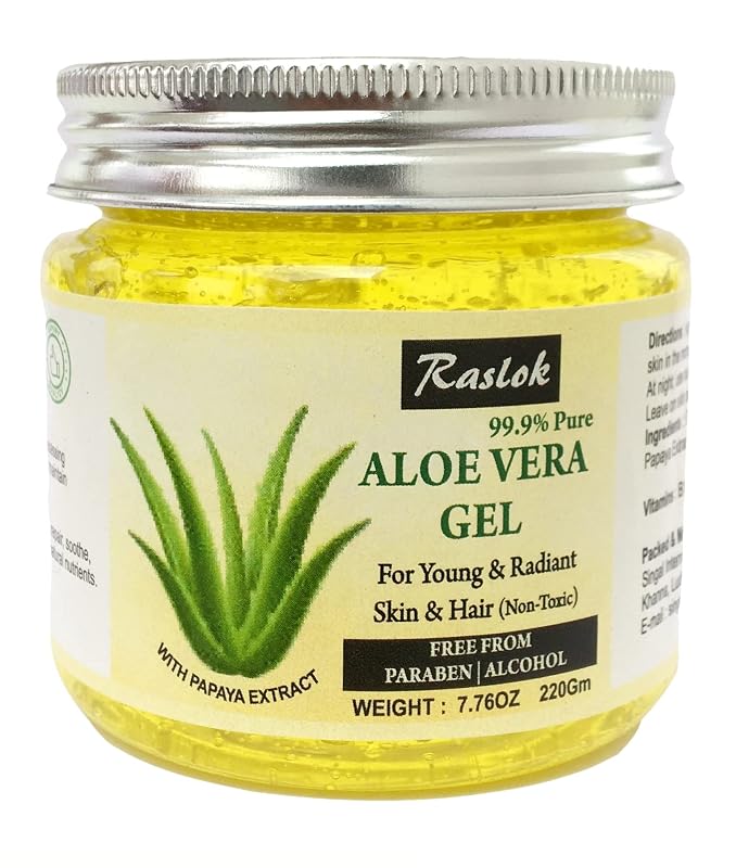 Gel de Aloe Vera Raslok para rosto e cabelos, fragrância Papaya, aproximadamente 220 g