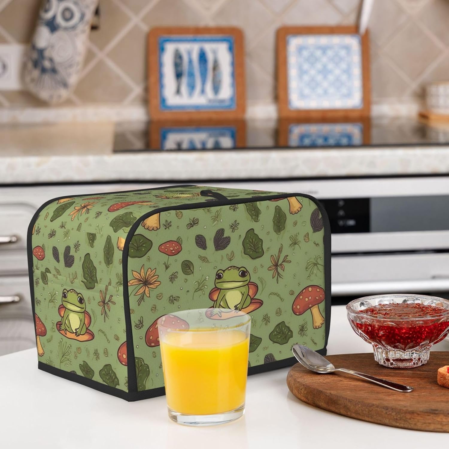2 Slice Toaster Cover with Pockets & Top Handle Small Bread Maker Covers Frogs and mushrooms Kitchen Small Appliance Cover Washable Universal Oven Covers