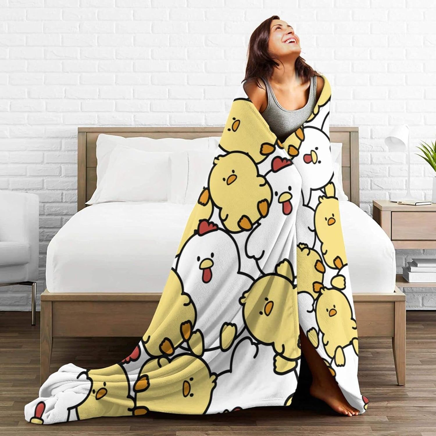 Cute Hen Chicken Cartoon Animal Throw Blanket Super Soft Warm Bed Bedding Blankets for Couch Bedroom Sofa Office Car, All Season Cozy Flannel Plush Blanket Gifts for Girls Boys Adults, 80"X60"