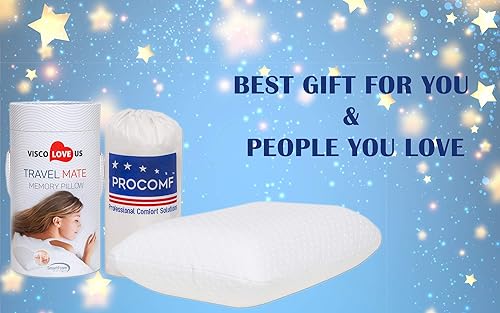 Vista 9 de ProComf - Almohada de espuma viscoelástica para viaje y campamento, bebé, niño, adolescente, adulto (blanco nieve con fundas)