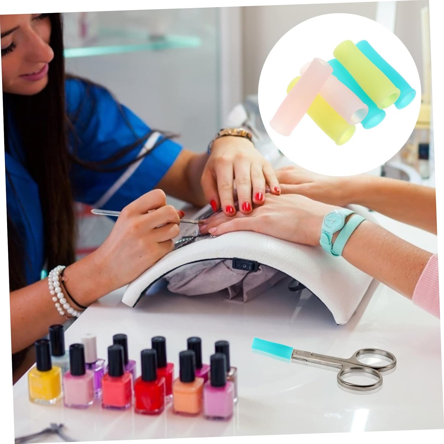 CANIGHT 48pcs Silicone Cuticle Cutter Handle Non- Protective Sleeves for Manicure Scissors Tweezers Thread Design for Home