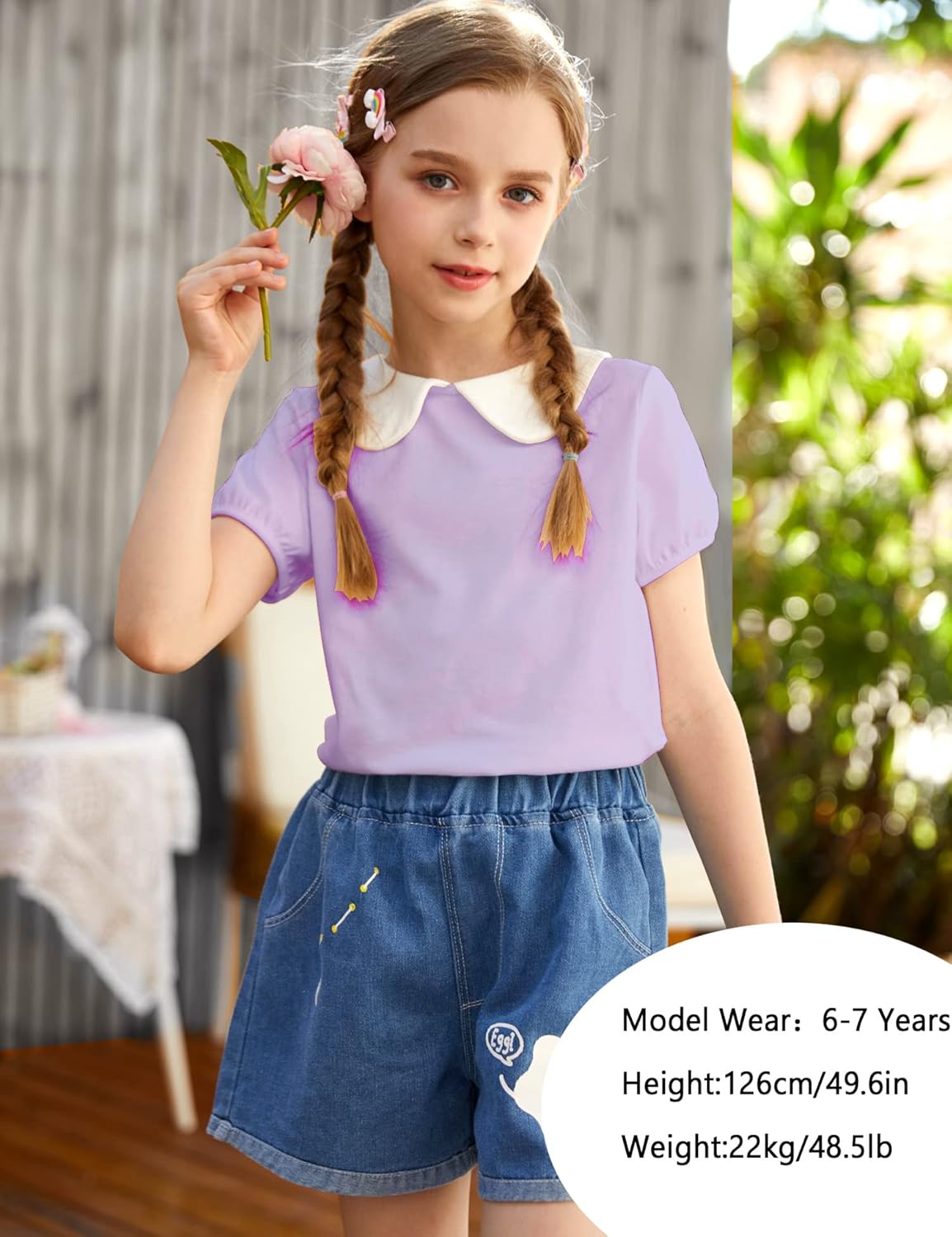 Arshiner Girls Long/Short Sleeve Tops Basic Peter Pan T-Shirts Soft Blouses Tees: Clothing, Shoes & Jewelry