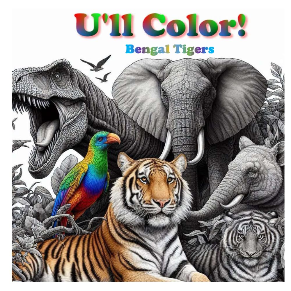 Ull Color! | Black and White Coloring Book with 118 Amazing Bengal Tigers Drawings: Relax and Awaken your Creativity. Improve Your Attention and Concentration.