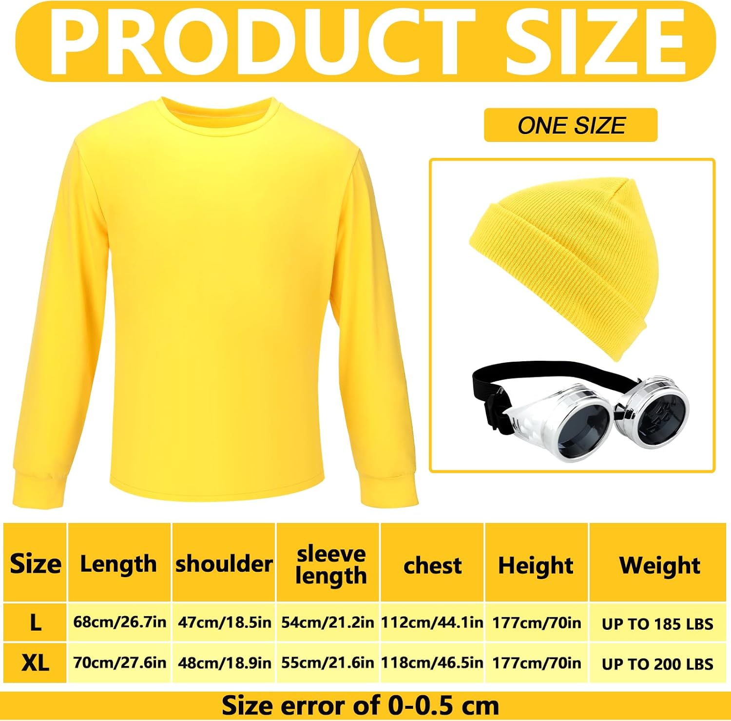 Ramede 2 Pcs Halloween Costume Accessories Goggles Yellow Long Sleeve T Shirt Gothic Steampunk Goggles for Women Men Cosplay
