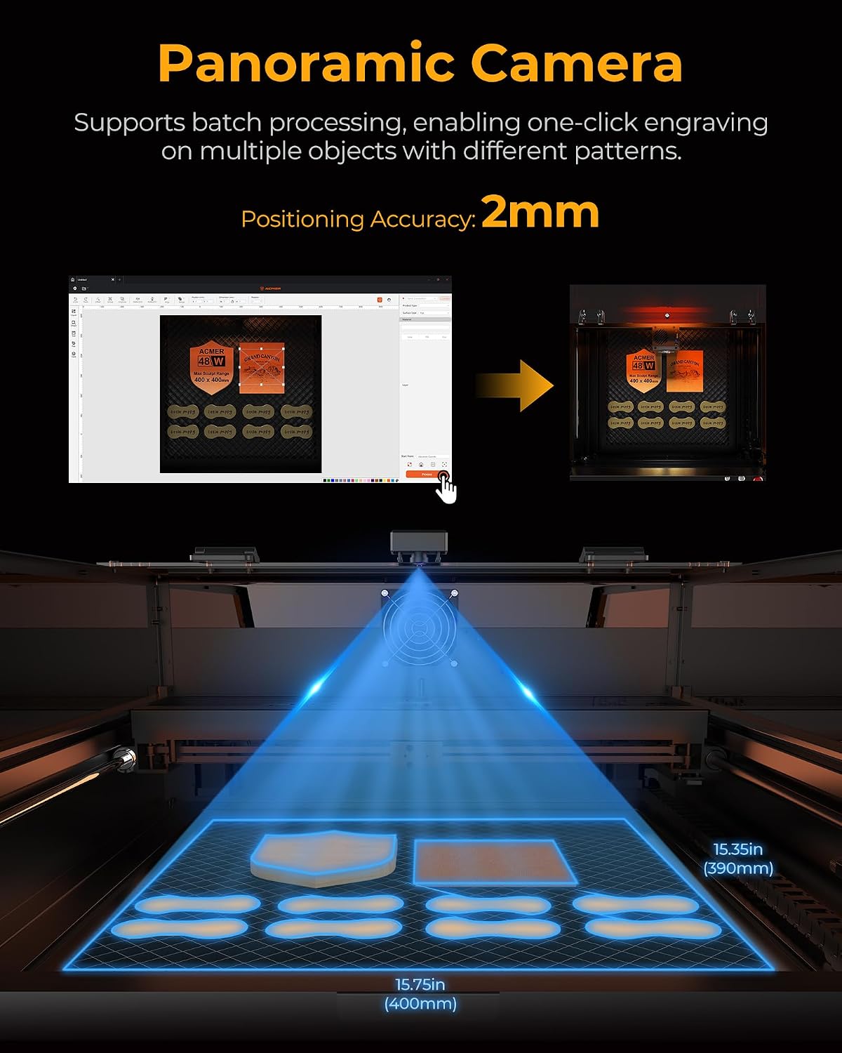Acmer P3 Laser Engraver, Switchable 48W & 24W Diode 455nm Lazer Cutter Engraving Machine with 30L Air Assist, COS Technology, Large 400×390mm Work Area for Wood, Acrylic, Leather, Ceramic