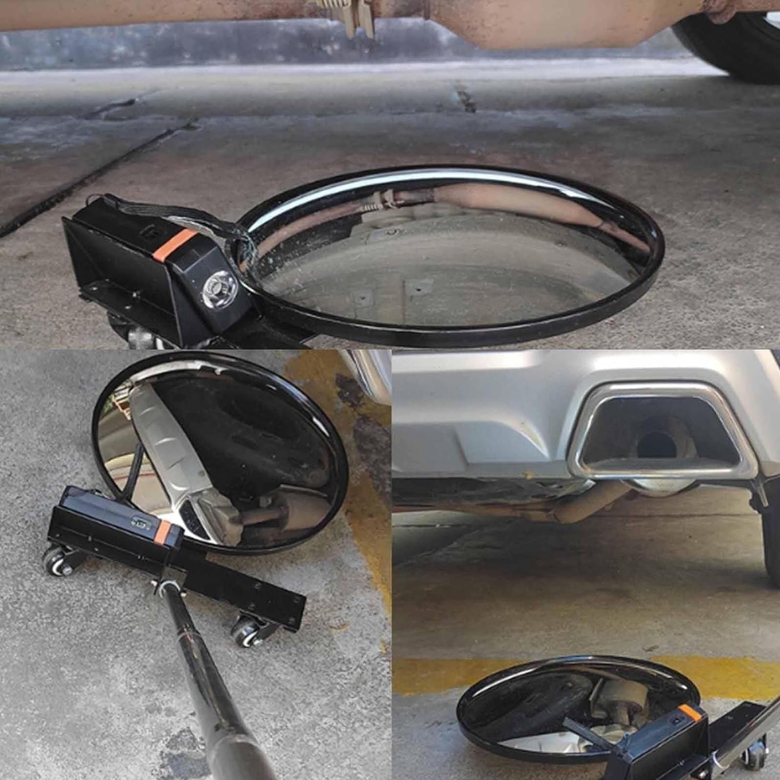 Espejo De Inspección para Vehículos, Espejo De Inspección Telescópico, Espejo De Inspección para Automóviles + Luz Led + Barra Telescópica + Polea + Bolsa De Almace,Straightbar