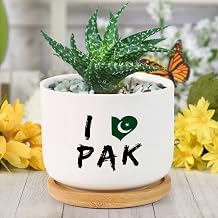 DreamAutumn I Love Pakistan Ceramic Flower Pots,Gardening Plant Pot with Drainage Holes and Saucers Round Ceramic Pots for Indoor Plants Succulent Herbs Cactus Pots for Dad Papa Grandpa