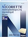 Nicorette Nicotine Gum Stop Smoking Aid, 2 mg, Original Flavor - 200 Count