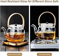 Vista 5 de Juego de teteras de cristal, 37 onzas/37.2 fl oz, hervidor de té de vidrio con 4 tazas de té de doble pared, tetera con infusor para té suelto, apto