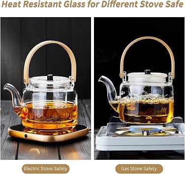 Glass Teapot Set, 37OZ/1100ML Glass Tea Kettle with 4 Double Wall Teacups, Tea Pot with Infusers for Loose Tea, Stovetop & Microwave Safe Tea Maker