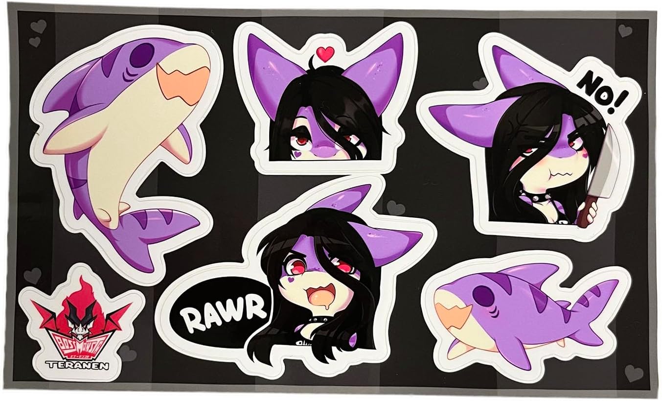 Teranen B.B. Shark Sticker Sheets - Lila The Goth Shark GF Sticker Sheet