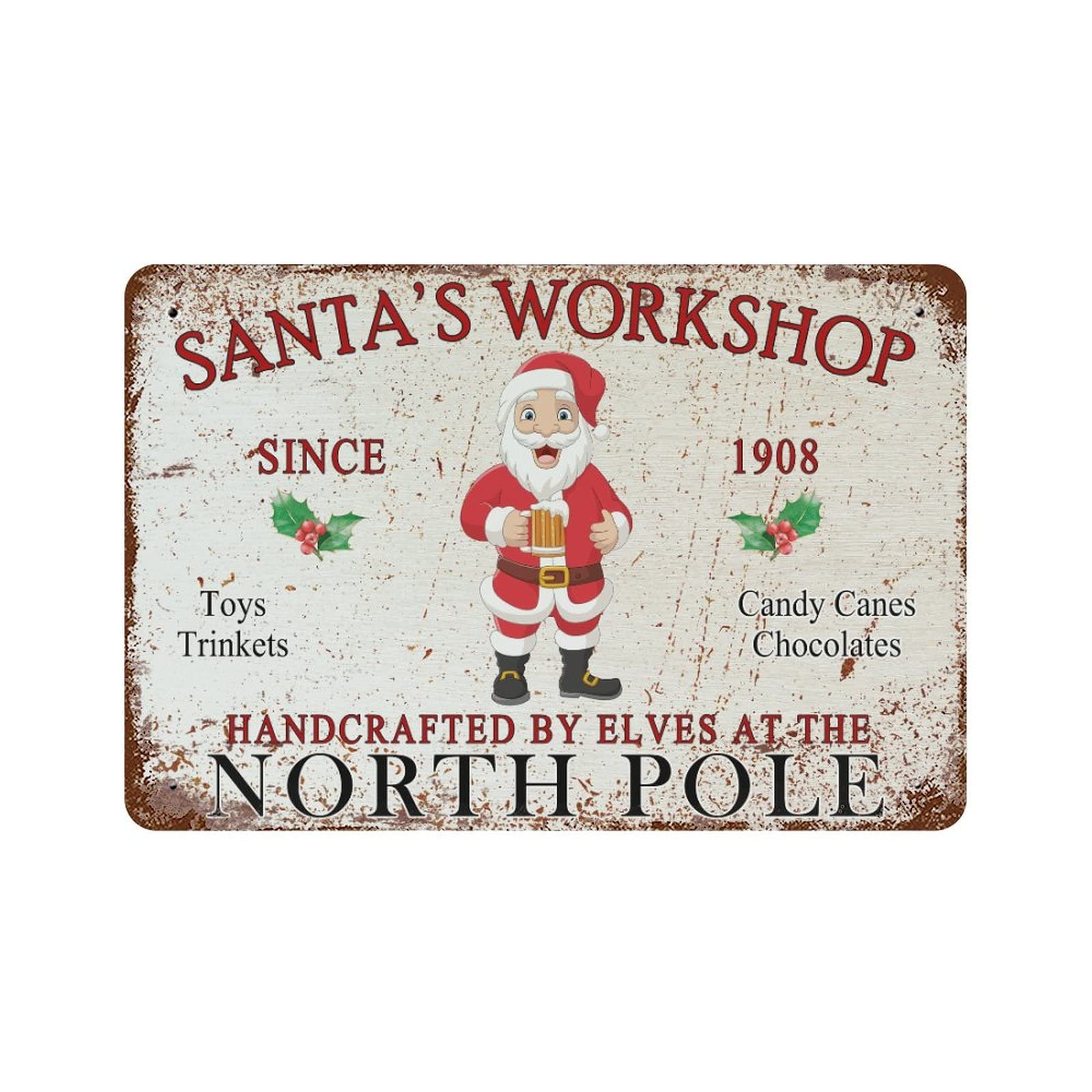 Panneau métal Noël Santa's Workshop plaque murale vintage premium