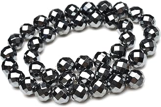 [Fukuenkaku] Hematite 32 Faceted Cut, 0.08 inch (2 mm), 1 Row (Approx. 15.0 inches (38 cm), Natural Stone, Power Stone Beads, Hematite 64-sided cut 0.4 inch (10 mm)