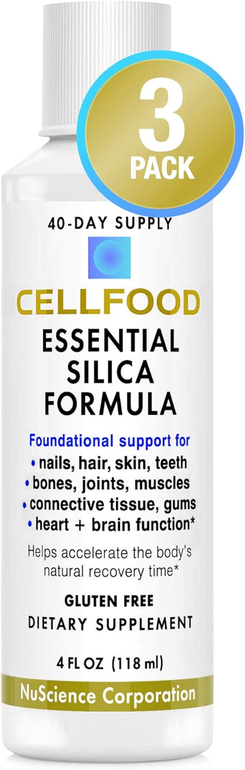 Cellfood Essential Silica Anti-Aging Formula - 4 fl oz, 3 Pack - Supports Healthy Bones, Joints, Hair, Skin, Nails, Teeth & Gums - Easy to Absorb - Gluten & Thiaminase Free, Non-GMO - 120-Day Supply : Health & Household