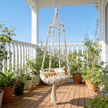 Cats Hammocks Hand Woven Hanging Cat Beds for Indoor Perch Cat Window Seat Cats Kennel Window Bed Outdoor Enclosures Cave Covered Fits Kitten Puppy Small Pet Cute Stuff (Not Included Mat)