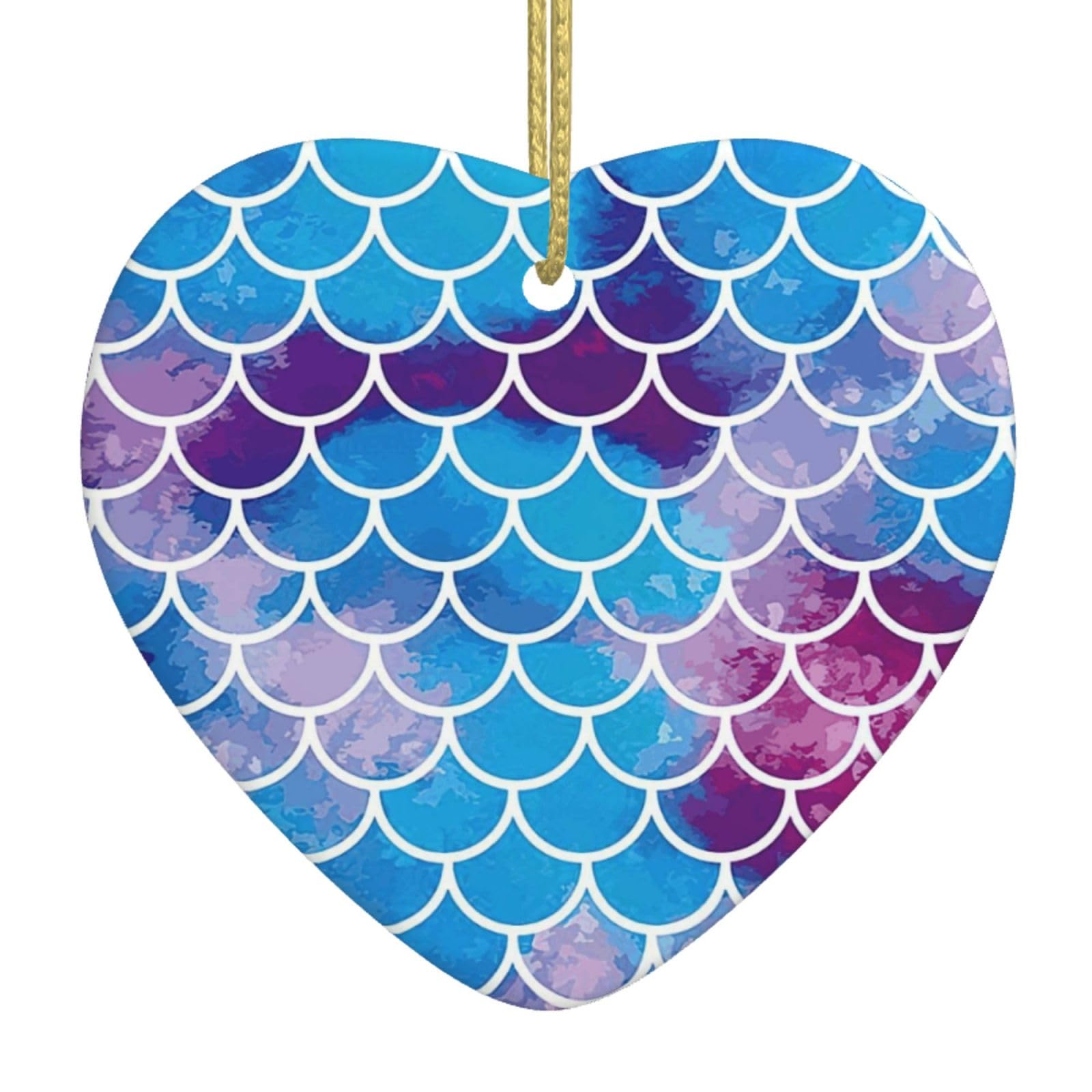 Nbtghga White Mermaid Fish Scale Print Christmas Ornaments, Ceramic Hanging Ornament, Xmas Tree Decoration, Holiday Home Decor