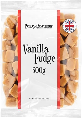 Bentley & Ackerman Vanilla Fudge 500g Sweet Bag   Traditional Creamy Vanilla Fudge, Retro Sweets   Classic Old Fashioned Sweet Shop Confectionery
