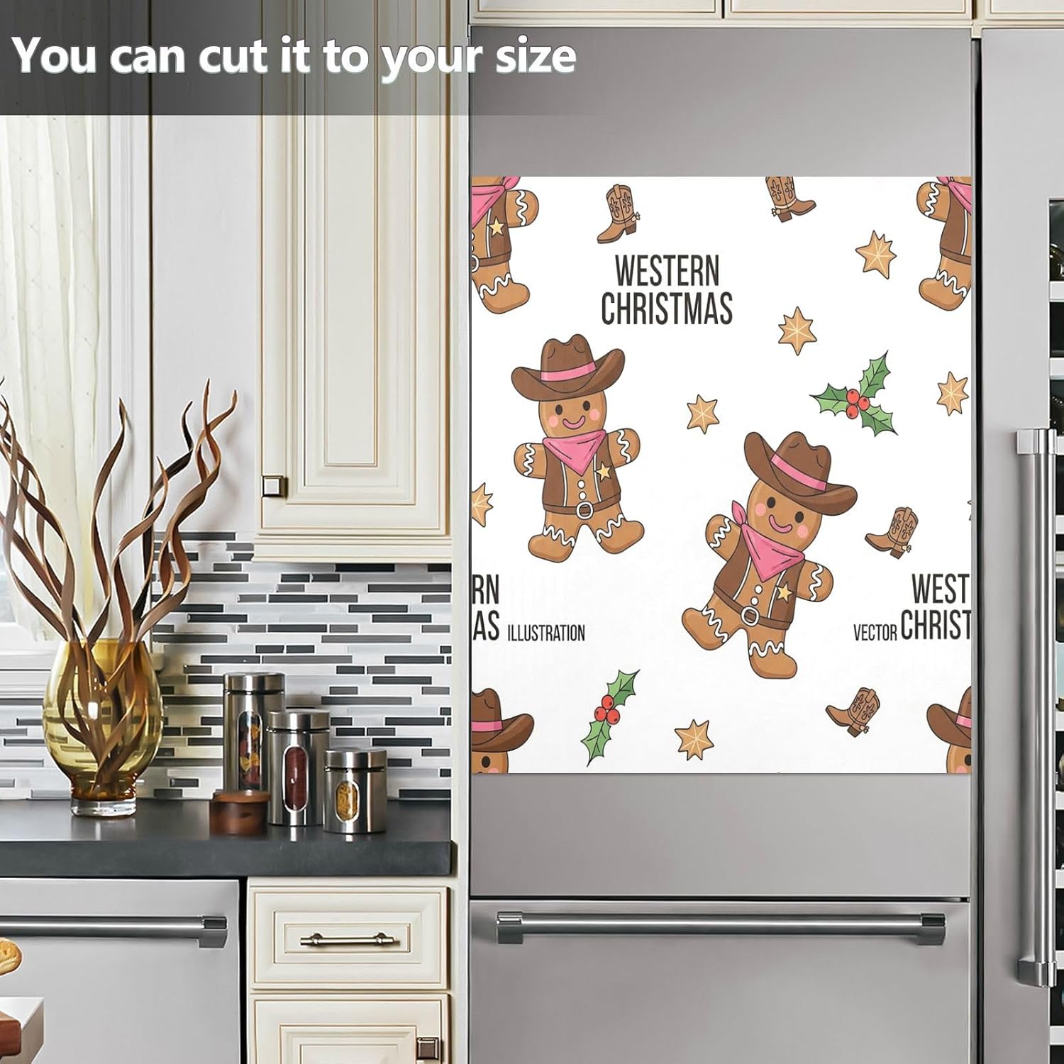 QUGRL Western Christmas Gingerbread Dishwasher Magnet Cover Front Door Decorative Refrigerator Covers Magnetic Sheet Sticker Wash Machine Fridge Panel Decal for Kitchen Appliance 23x26 in