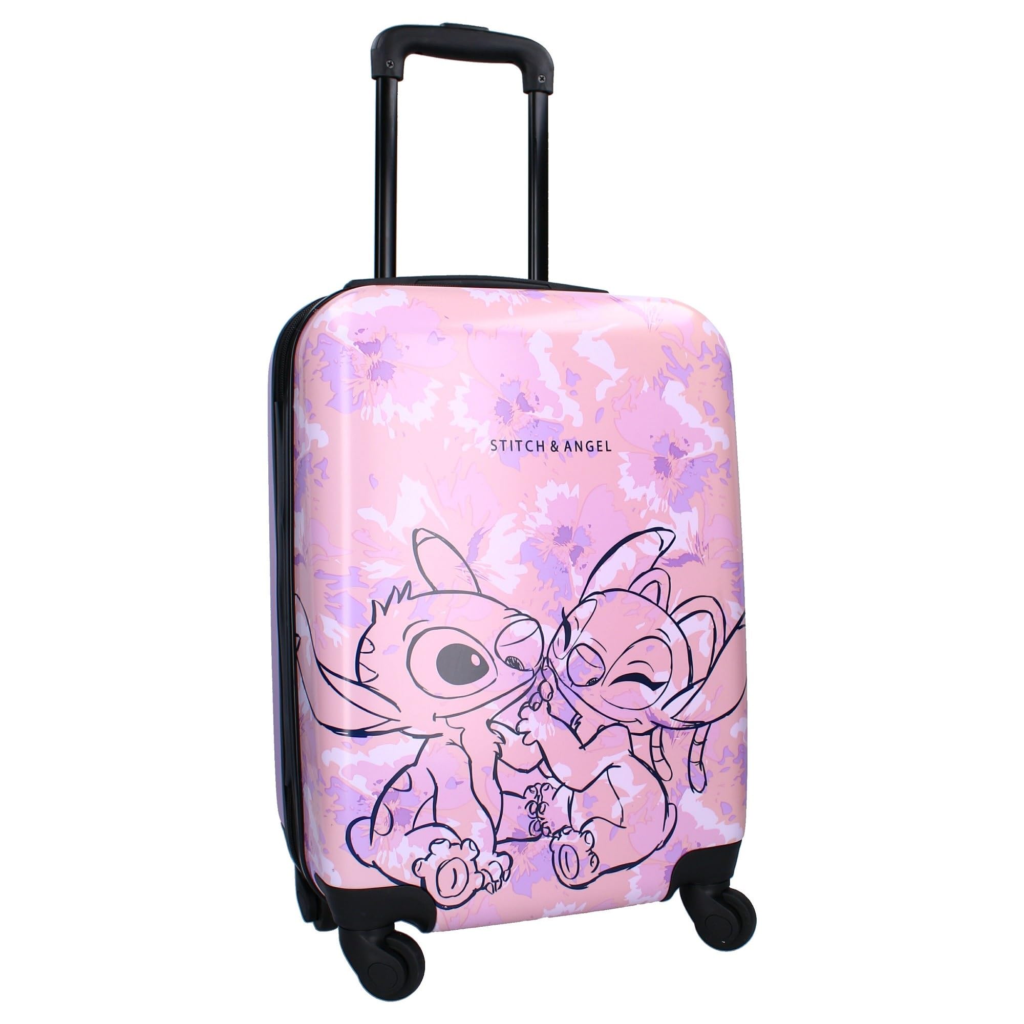 Vadobag Stitch y Angel – Maleta rígida de ABS Trolley de viaje para niños – 4 ruedas – Asa extensible – 46 x 33 x 21 cm – Capacidad 31 litros – Color rosa, Rosa, Valigia piccola, maleta trolley para niños